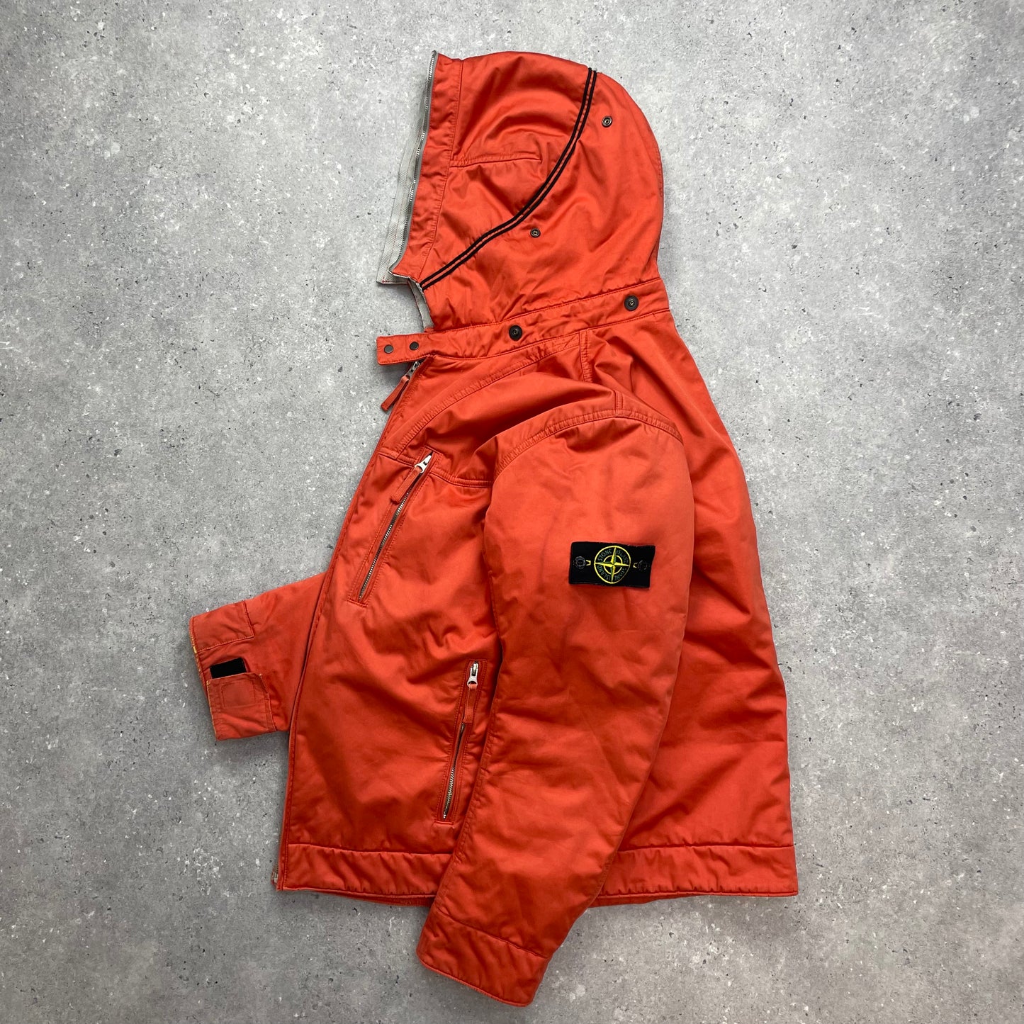Stone Island Orange Raso Gommato Adjustable Hooded Jacket AW10