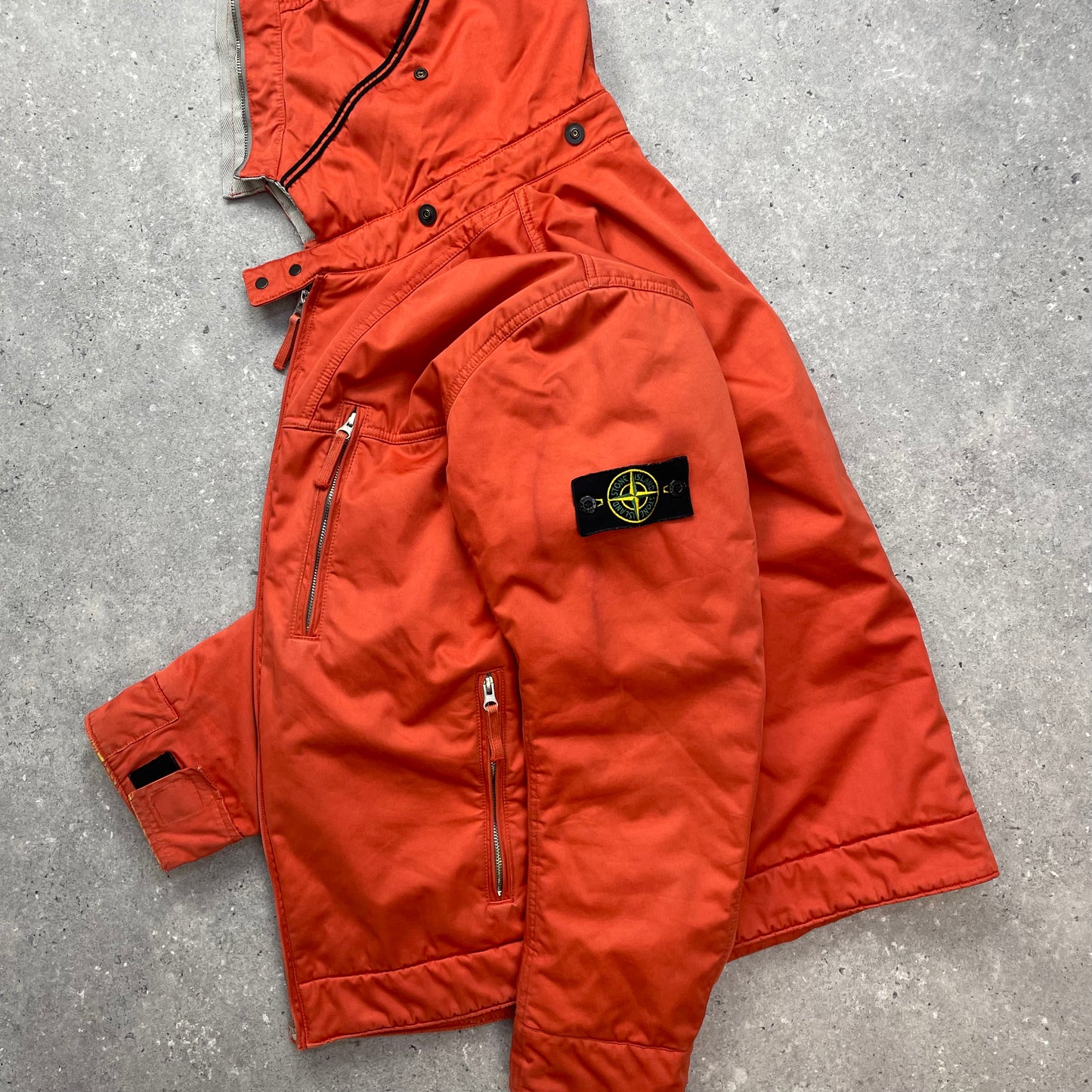 Stone Island Orange Raso Gommato Adjustable Hooded Jacket AW10