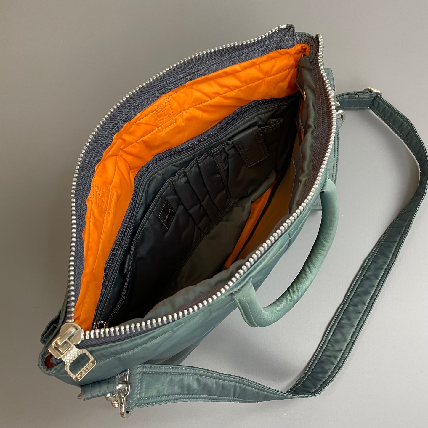 Porter International Teal Blue/Green Nylon Crossbody Briefcase Satchel