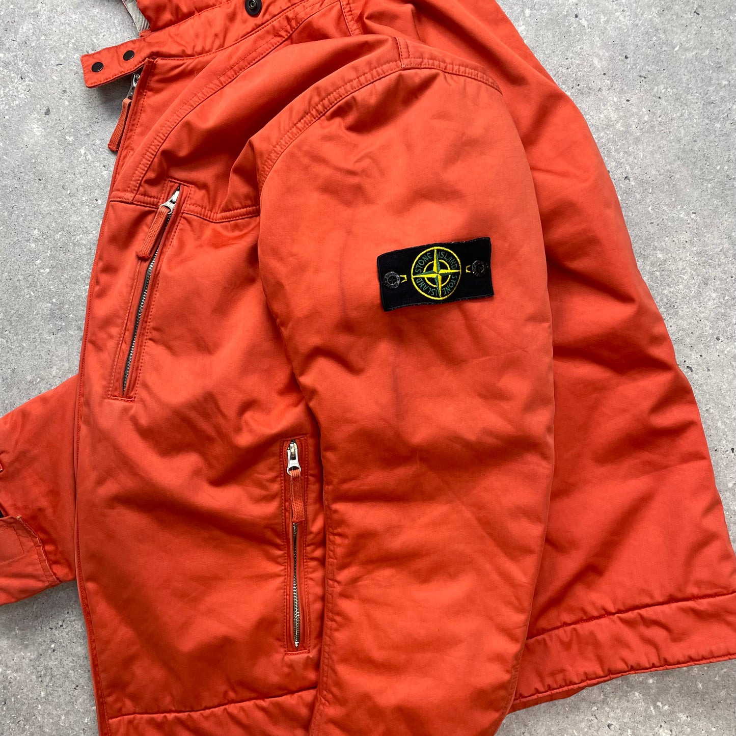 Stone Island Orange Raso Gommato Adjustable Hooded Jacket AW10