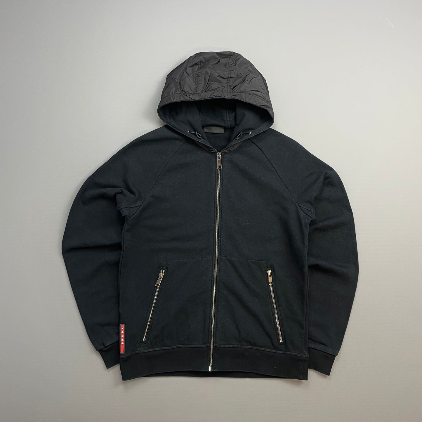 Prada Sport Black 2018 Nylon Hood Zip-Through Hoodie