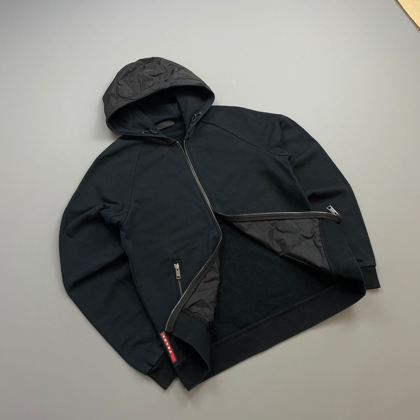 Prada Sport Black 2018 Nylon Hood Zip-Through Hoodie