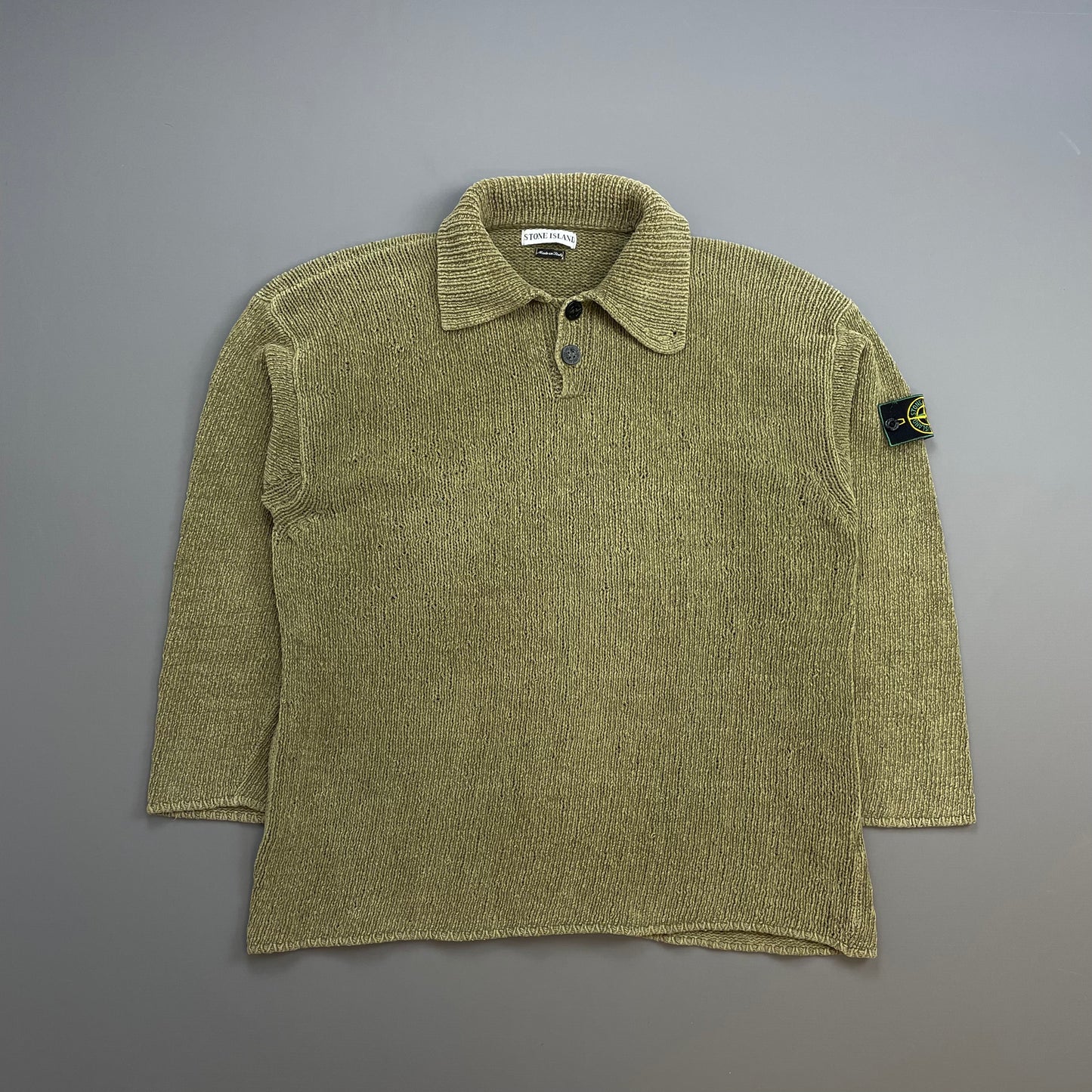 Stone Island Light Brown SS98 Chenille Knit Green Edge Badge Jumper