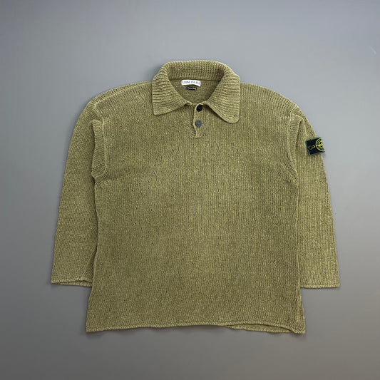 Stone Island Light Brown SS98 Chenille Knit Green Edge Badge Jumper