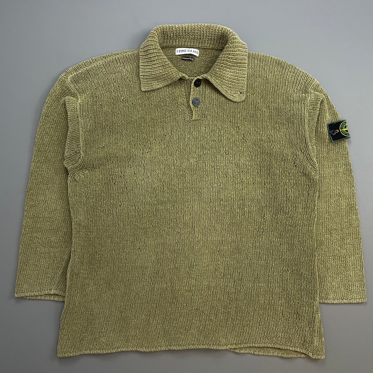 Stone Island Light Brown SS98 Chenille Knit Green Edge Badge Jumper