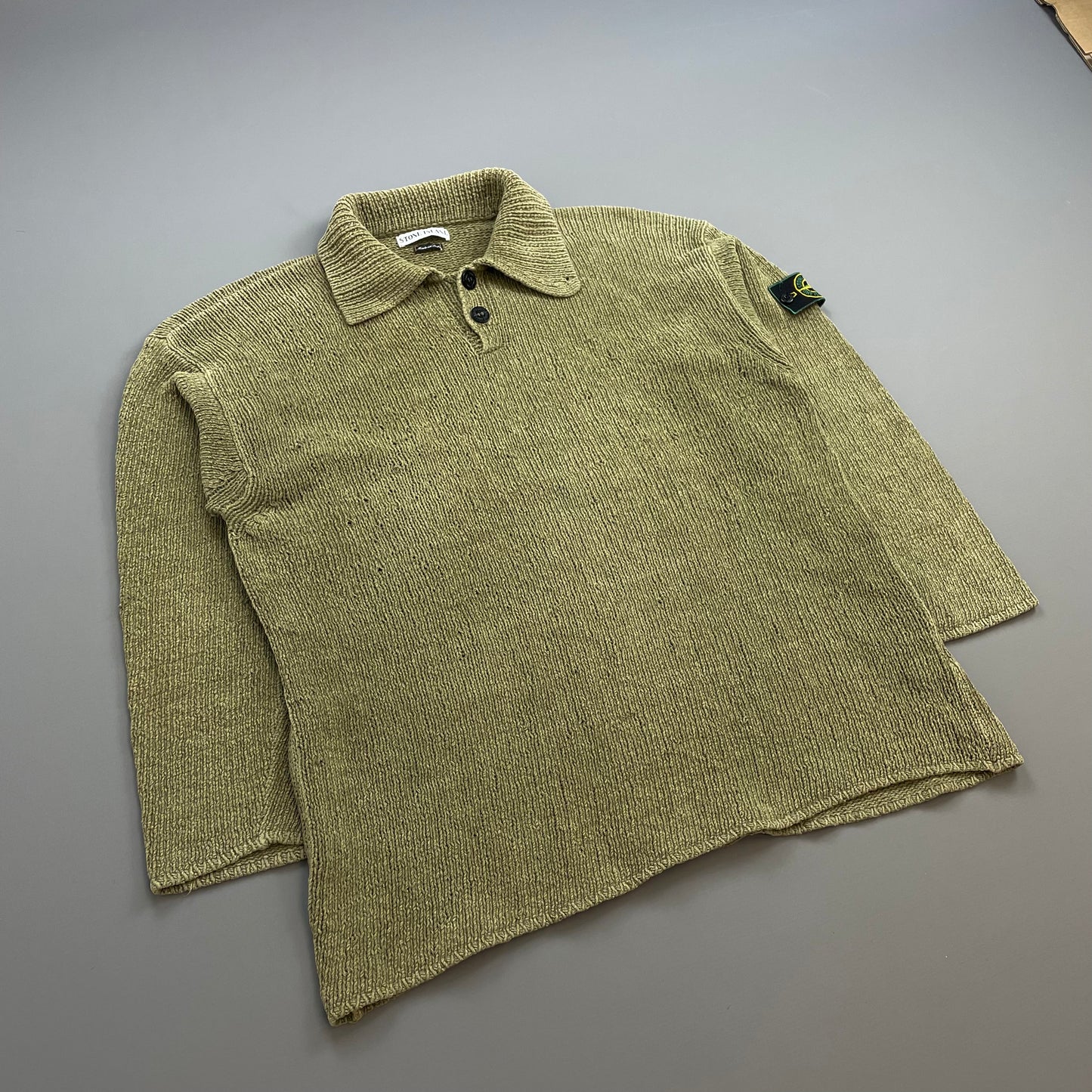 Stone Island Light Brown SS98 Chenille Knit Green Edge Badge Jumper