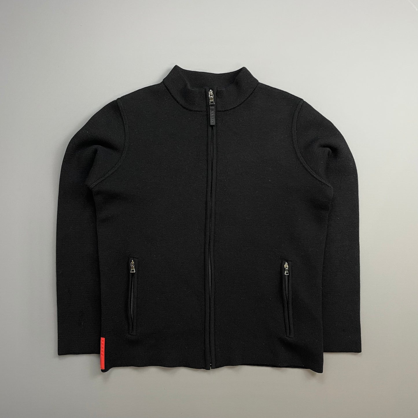 Prada Sport Black 2007 Wool Knit Zip-Through Cardigan Jacket