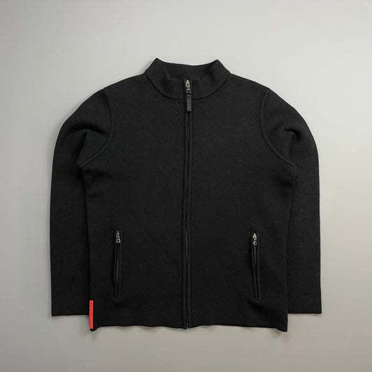 Prada Sport Black 2007 Wool Knit Zip-Through Cardigan Jacket