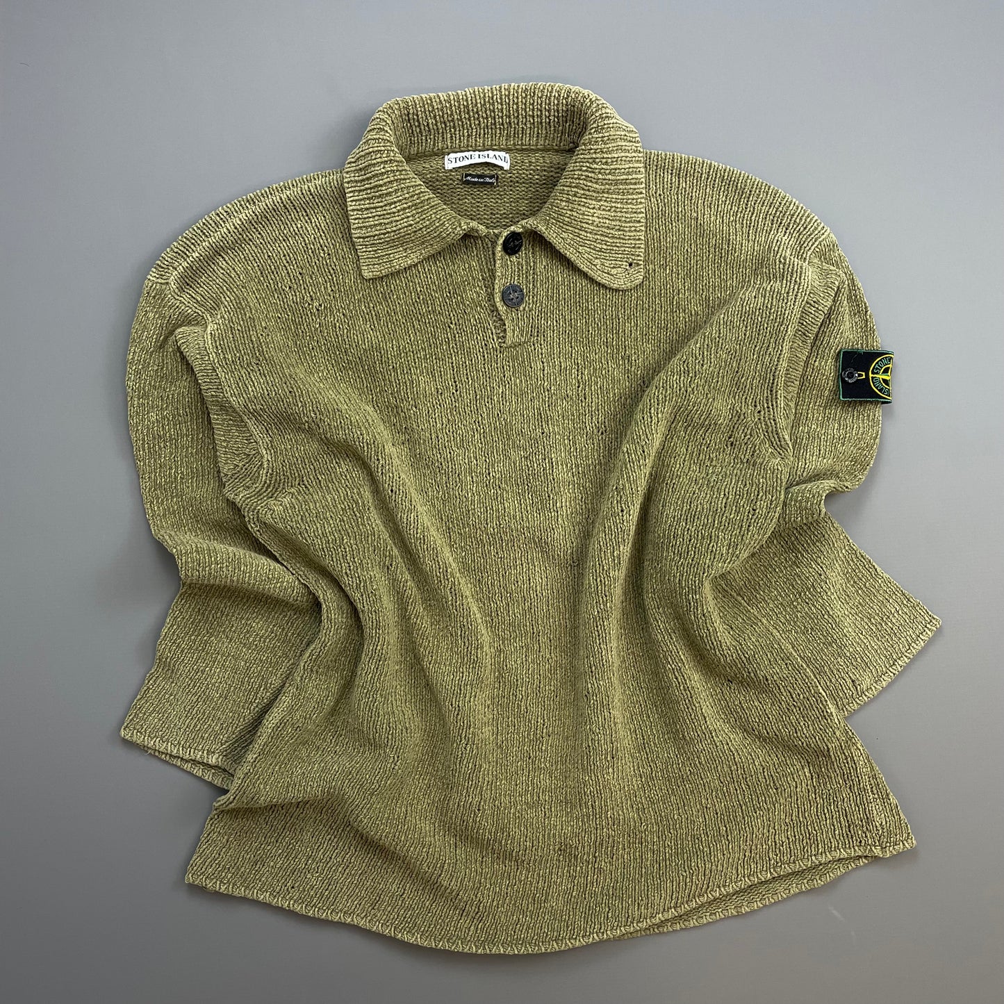 Stone Island Light Brown SS98 Chenille Knit Green Edge Badge Jumper