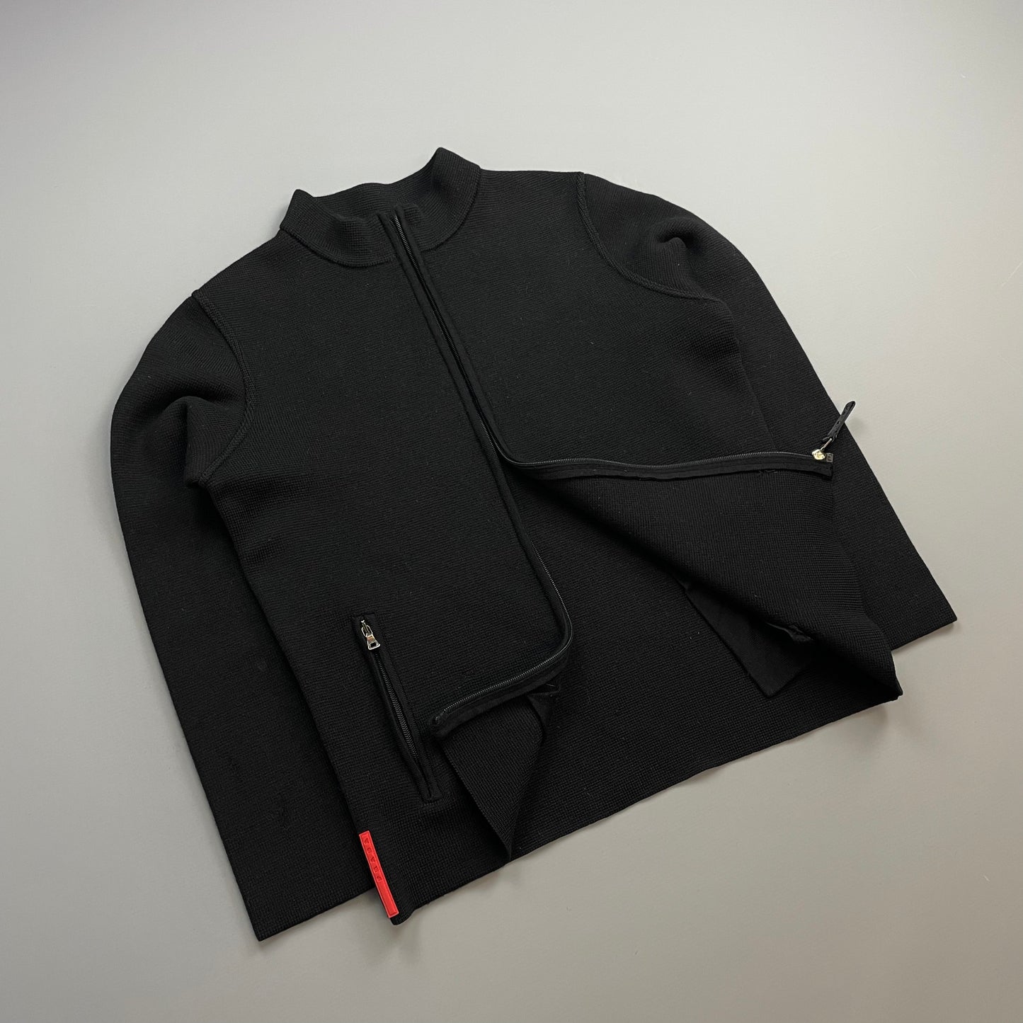 Prada Sport Black 2007 Wool Knit Zip-Through Cardigan Jacket