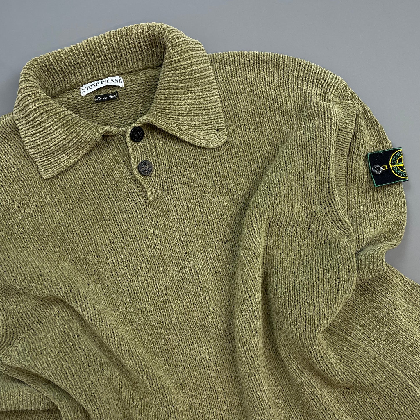 Stone Island Light Brown SS98 Chenille Knit Green Edge Badge Jumper