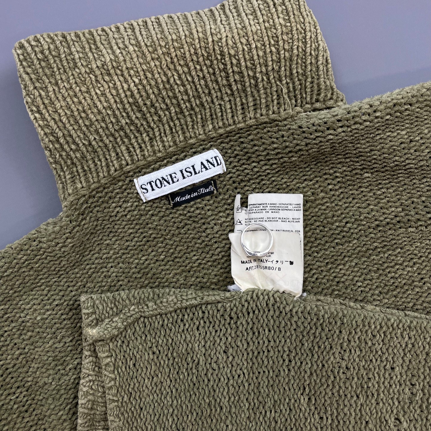 Stone Island Light Brown SS98 Chenille Knit Green Edge Badge Jumper