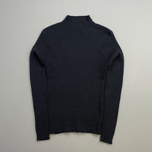C.P. Company Navy 00s Fitted Ribbed Knit Mockneck Jumper