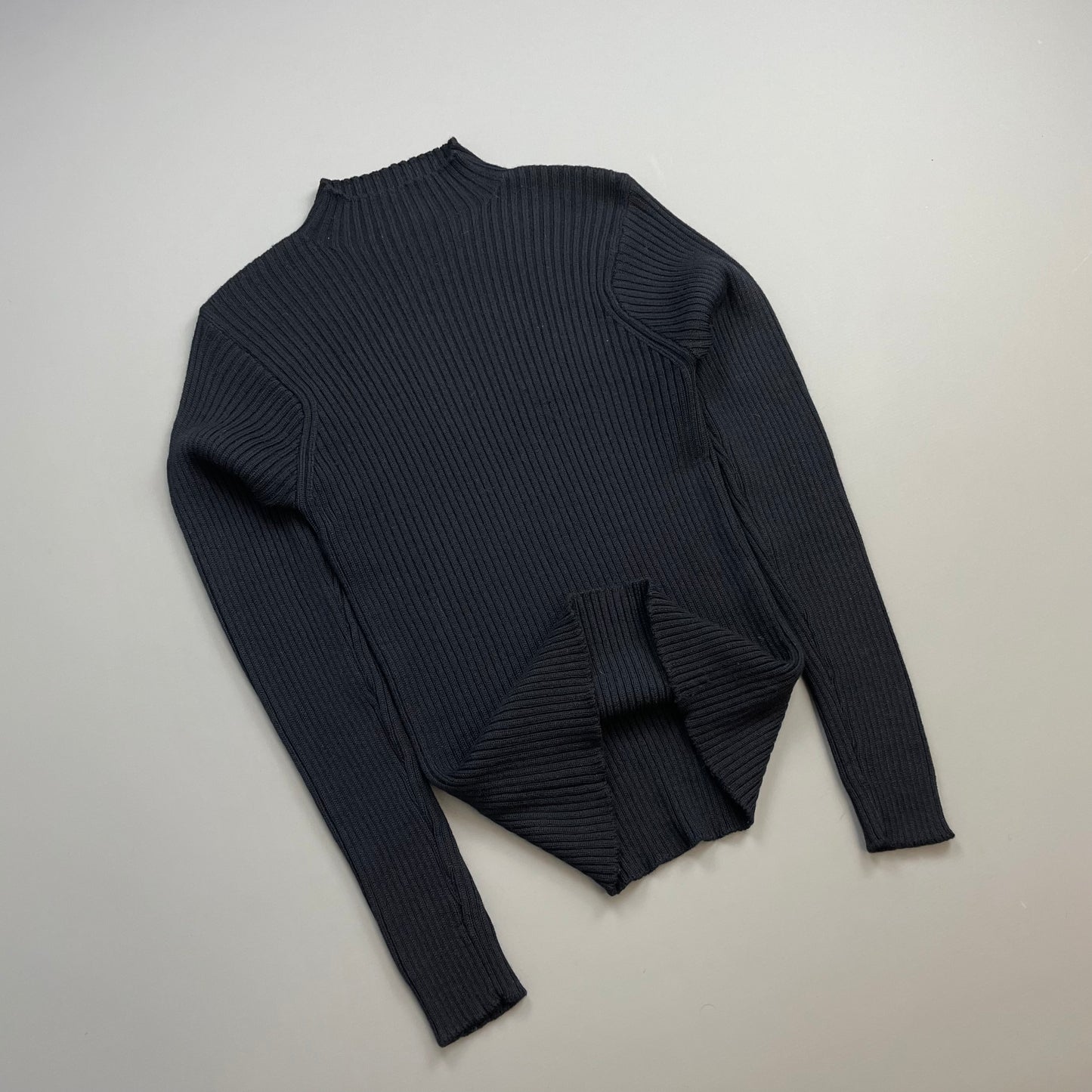 C.P. Company Navy 00s Fitted Ribbed Knit Mockneck Jumper