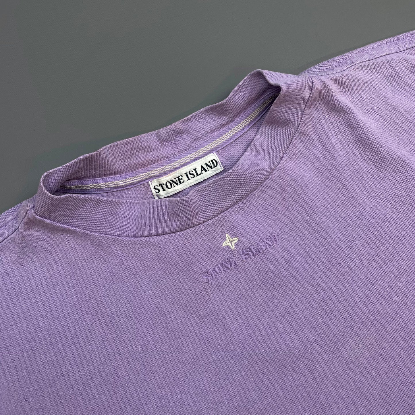 Stone Island Purple 80s Collar Spellout Cotton T-Shirt