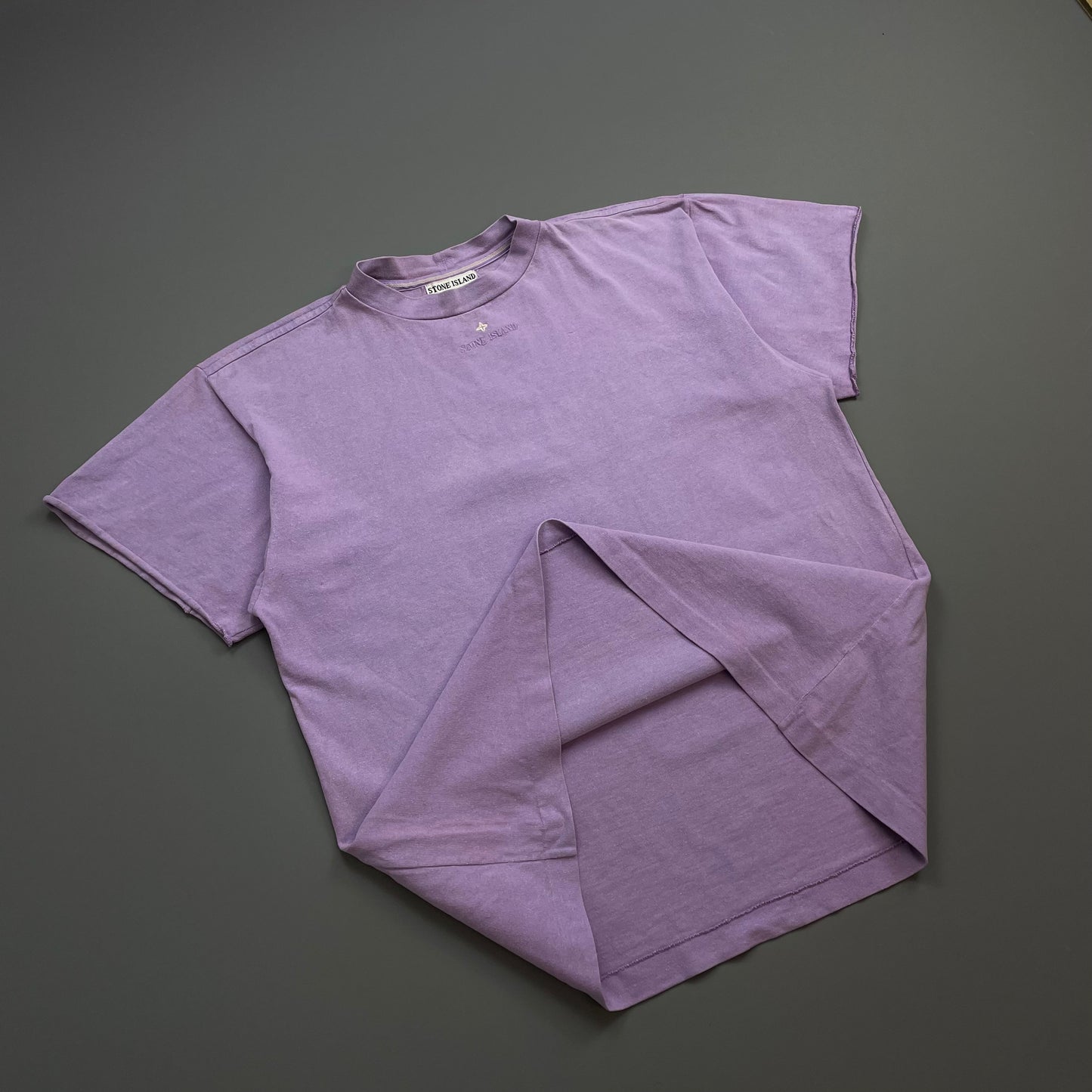 Stone Island Purple 80s Collar Spellout Cotton T-Shirt