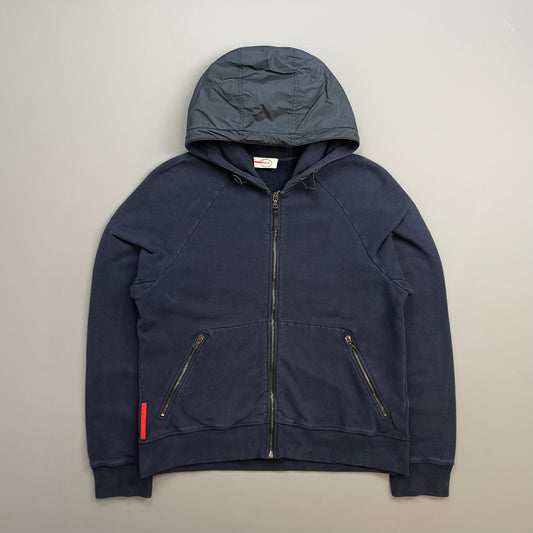 Prada Sport Navy 2012 Nylon Hood Zip-Through Hoodie