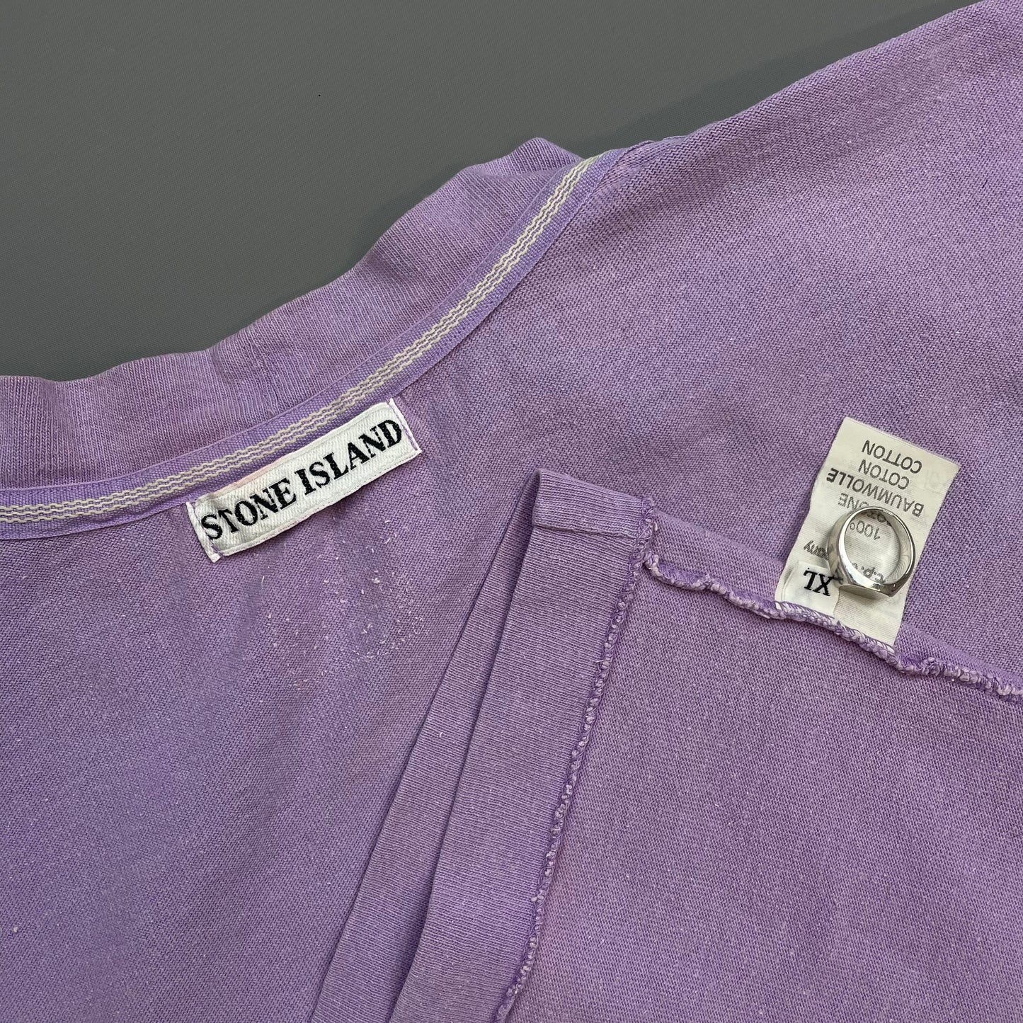 Stone Island Purple 80s Collar Spellout Cotton T-Shirt