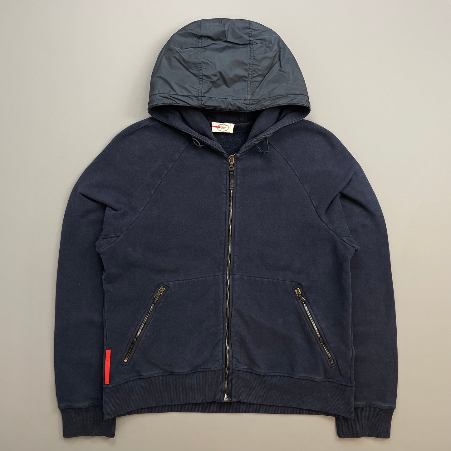 Prada Sport Navy 2012 Nylon Hood Zip-Through Hoodie