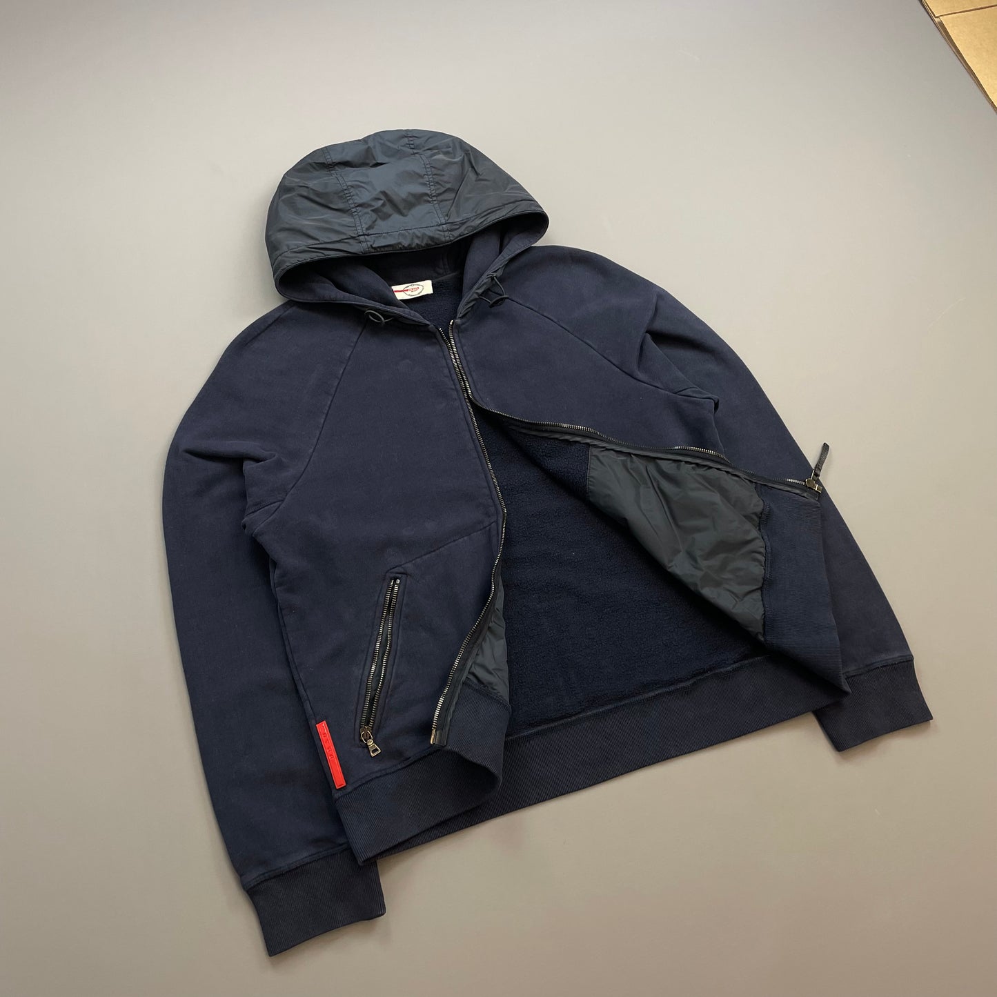 Prada Sport Navy 2012 Nylon Hood Zip-Through Hoodie
