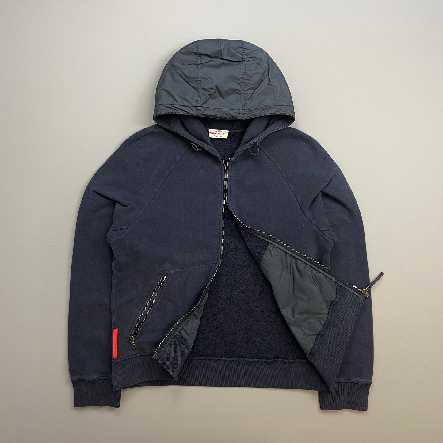 Prada Sport Navy 2012 Nylon Hood Zip-Through Hoodie