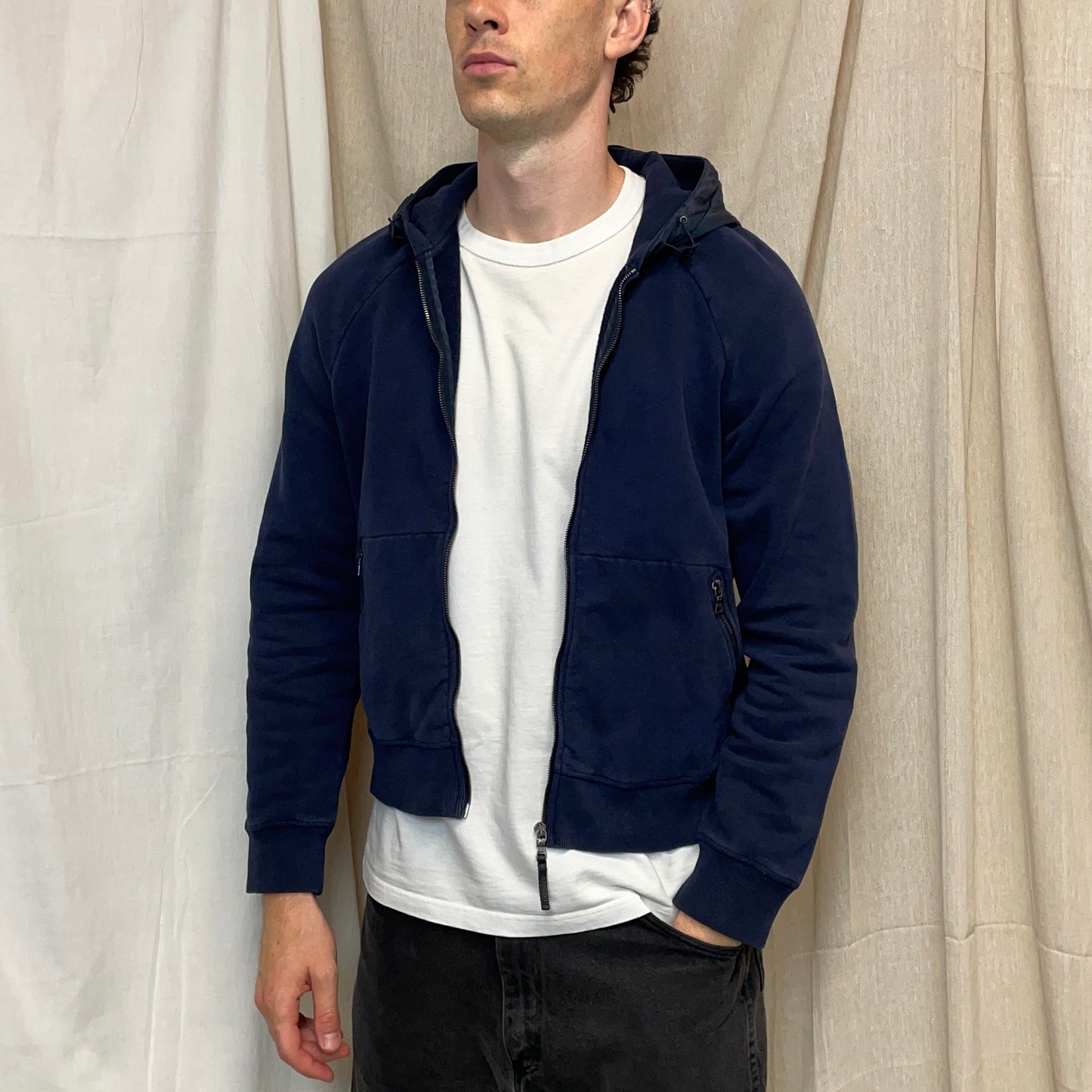 Prada Sport Navy 2012 Nylon Hood Zip-Through Hoodie