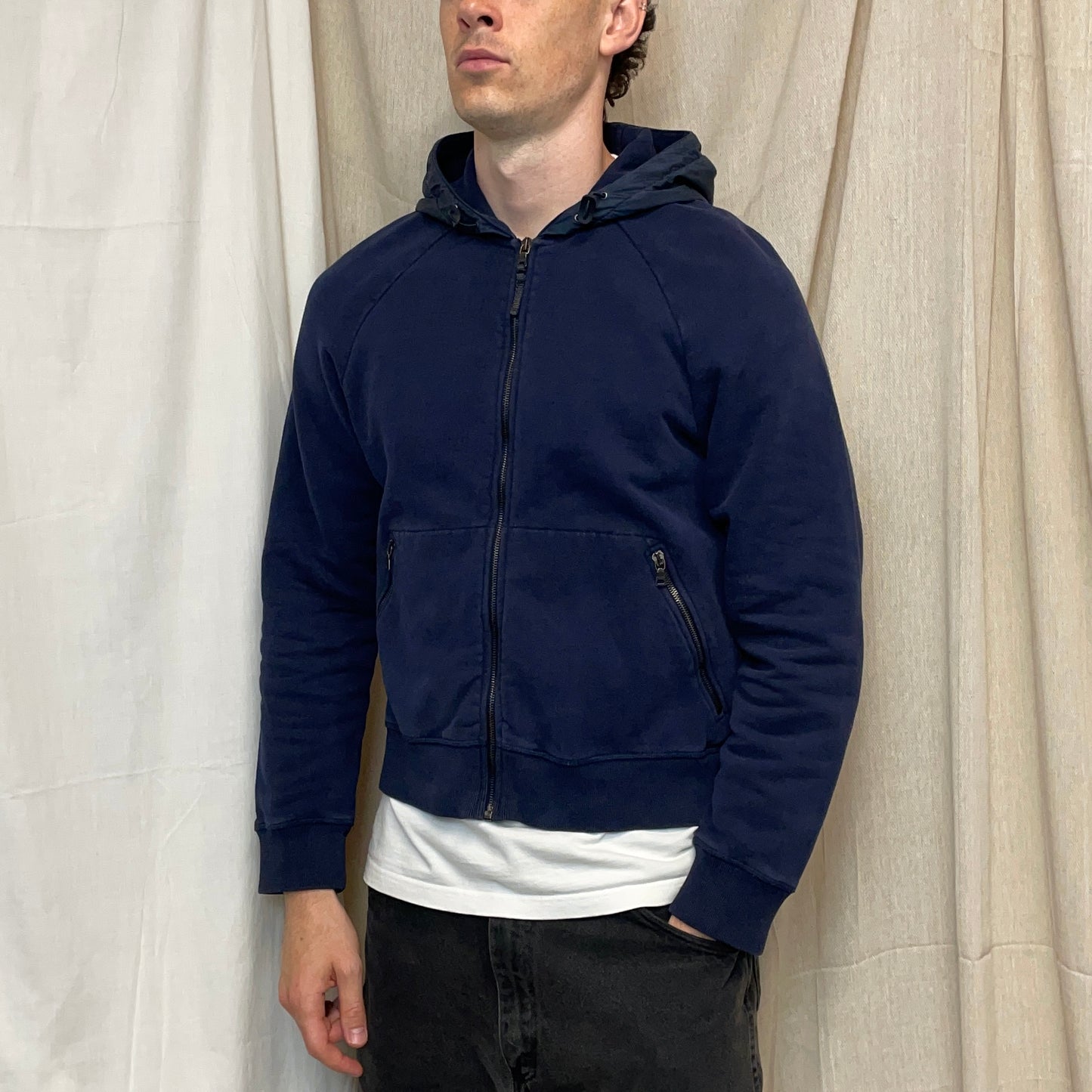 Prada Sport Navy 2012 Nylon Hood Zip-Through Hoodie