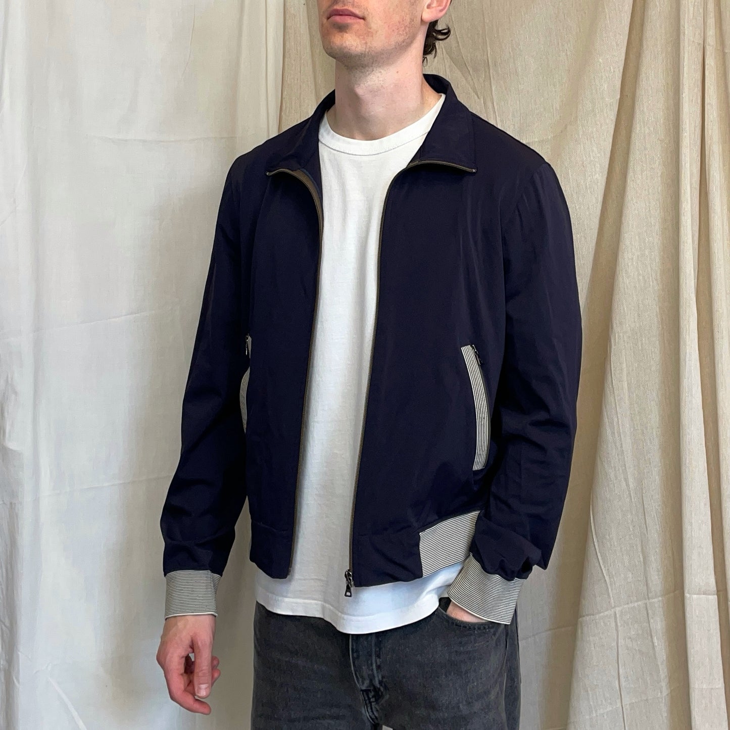 Prada Sport Navy 00s Nylon Stripe Detailed Track Jacket