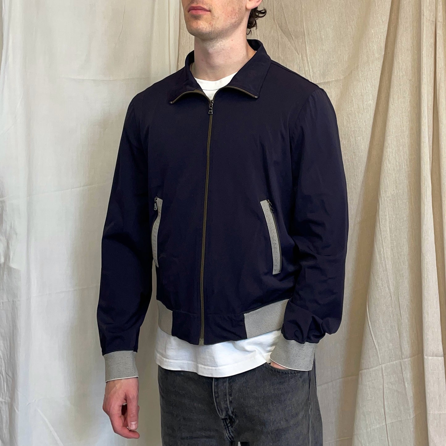 Prada Sport Navy 00s Nylon Stripe Detailed Track Jacket