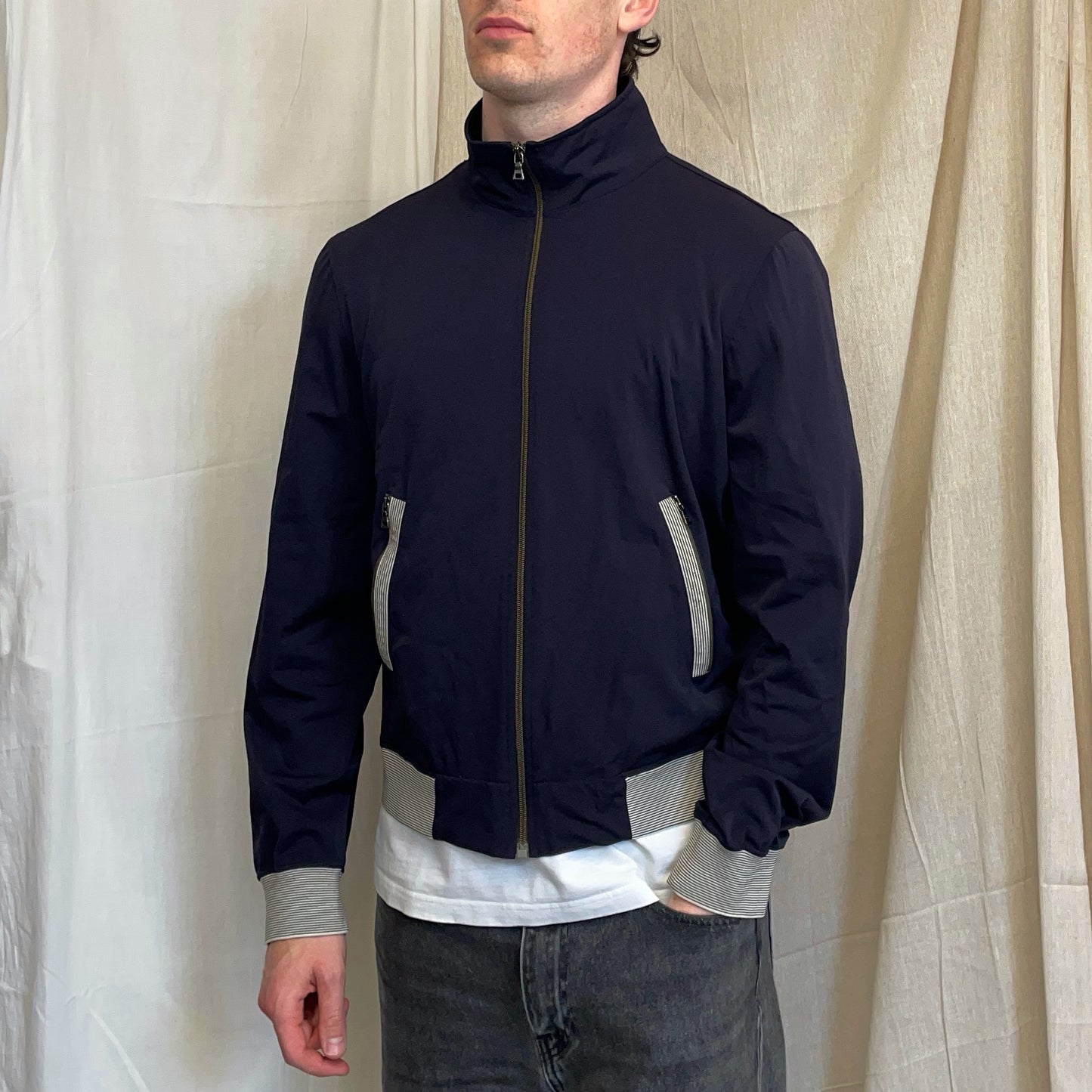 Prada Sport Navy 00s Nylon Stripe Detailed Track Jacket