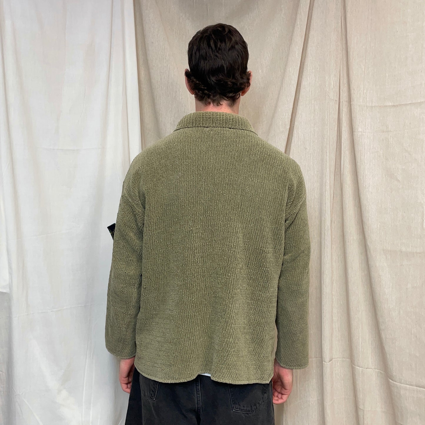 Stone Island Light Brown SS98 Chenille Knit Green Edge Badge Jumper