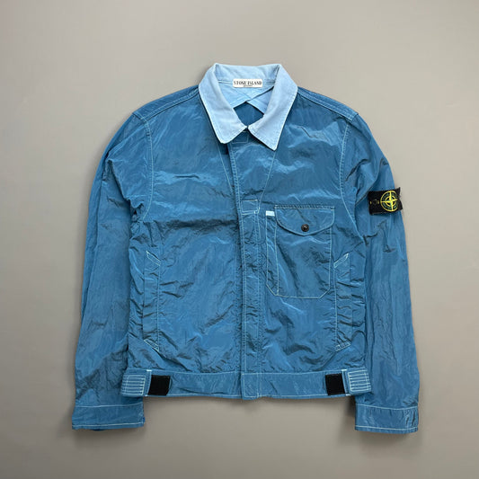 Stone Island Blue SS04 Nylon Metal Two-Tone Lightweight Trucker Jacket