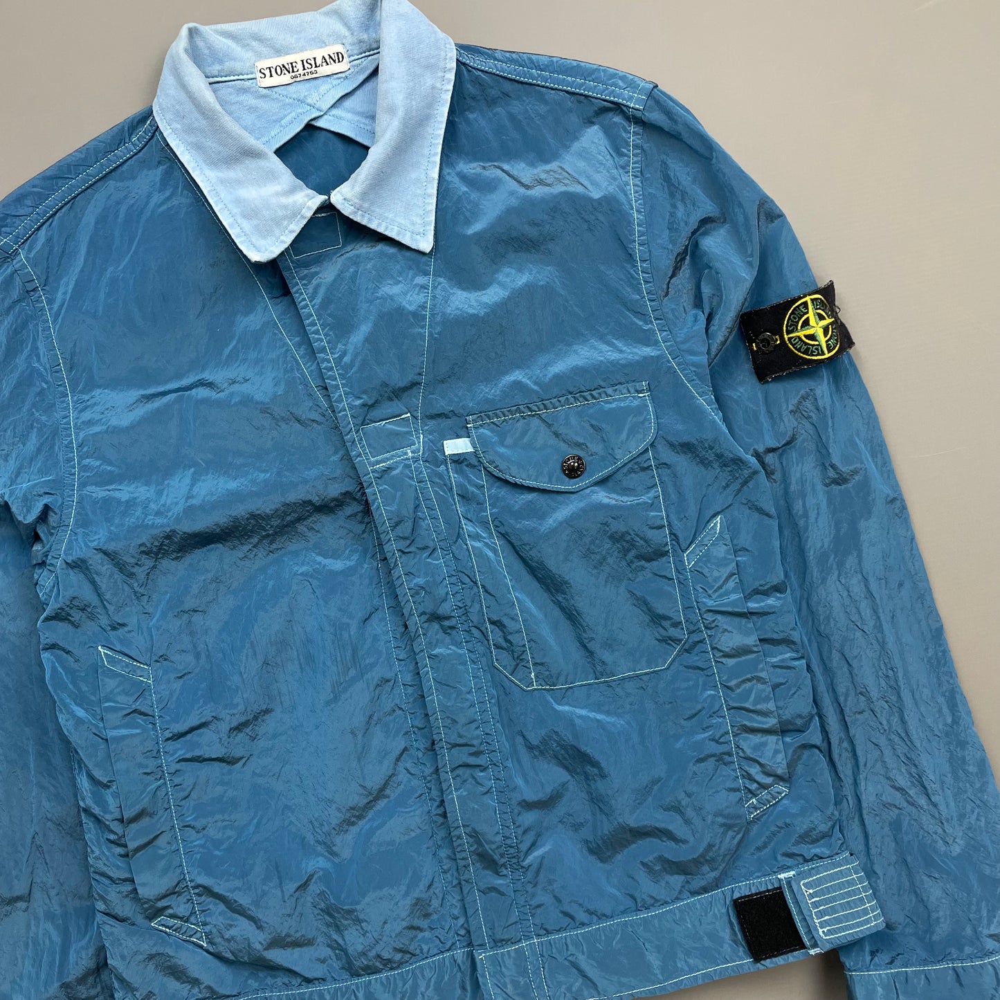 Stone Island Blue SS04 Nylon Metal Two-Tone Lightweight Trucker Jacket