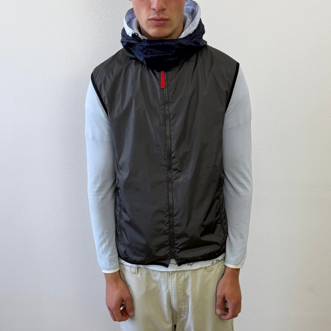 Prada Sport Grey & Blue SS00 Runway Gel Seam Concealed Hood Vest