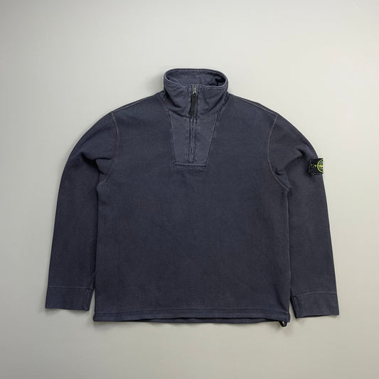 Stone Island Dark Blue SS00 Cotton/Nylon Ribbed Half-Zip Jumper