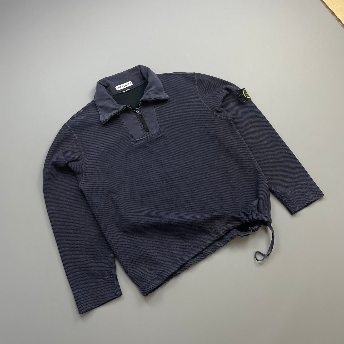 Stone Island Dark Blue SS00 Cotton/Nylon Ribbed Half-Zip Jumper