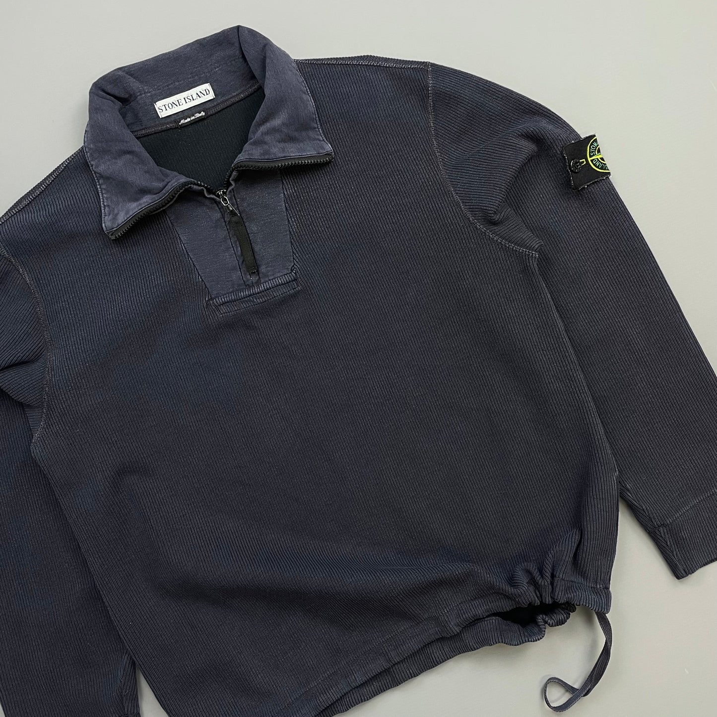 Stone Island Dark Blue SS00 Cotton/Nylon Ribbed Half-Zip Jumper