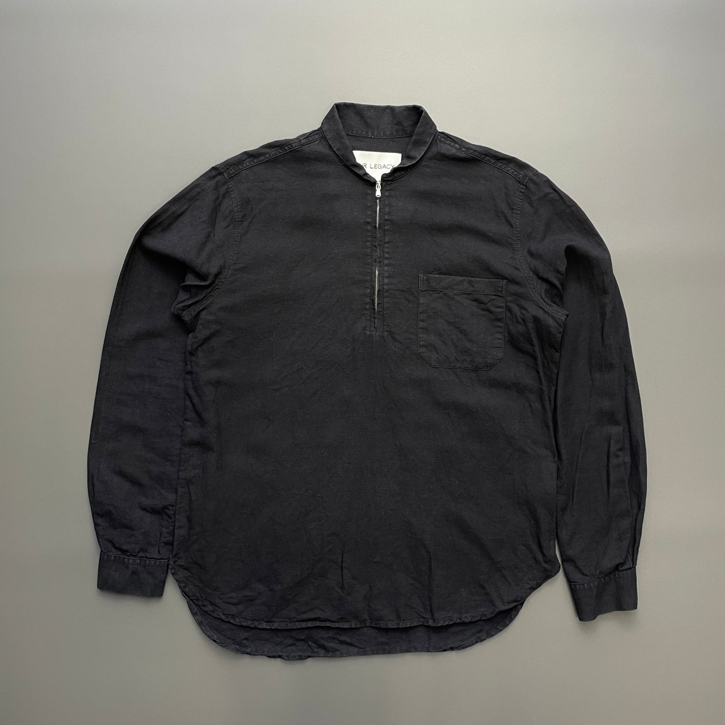 Our Legacy Black Linen Blend Shawl Half Zip Shirt