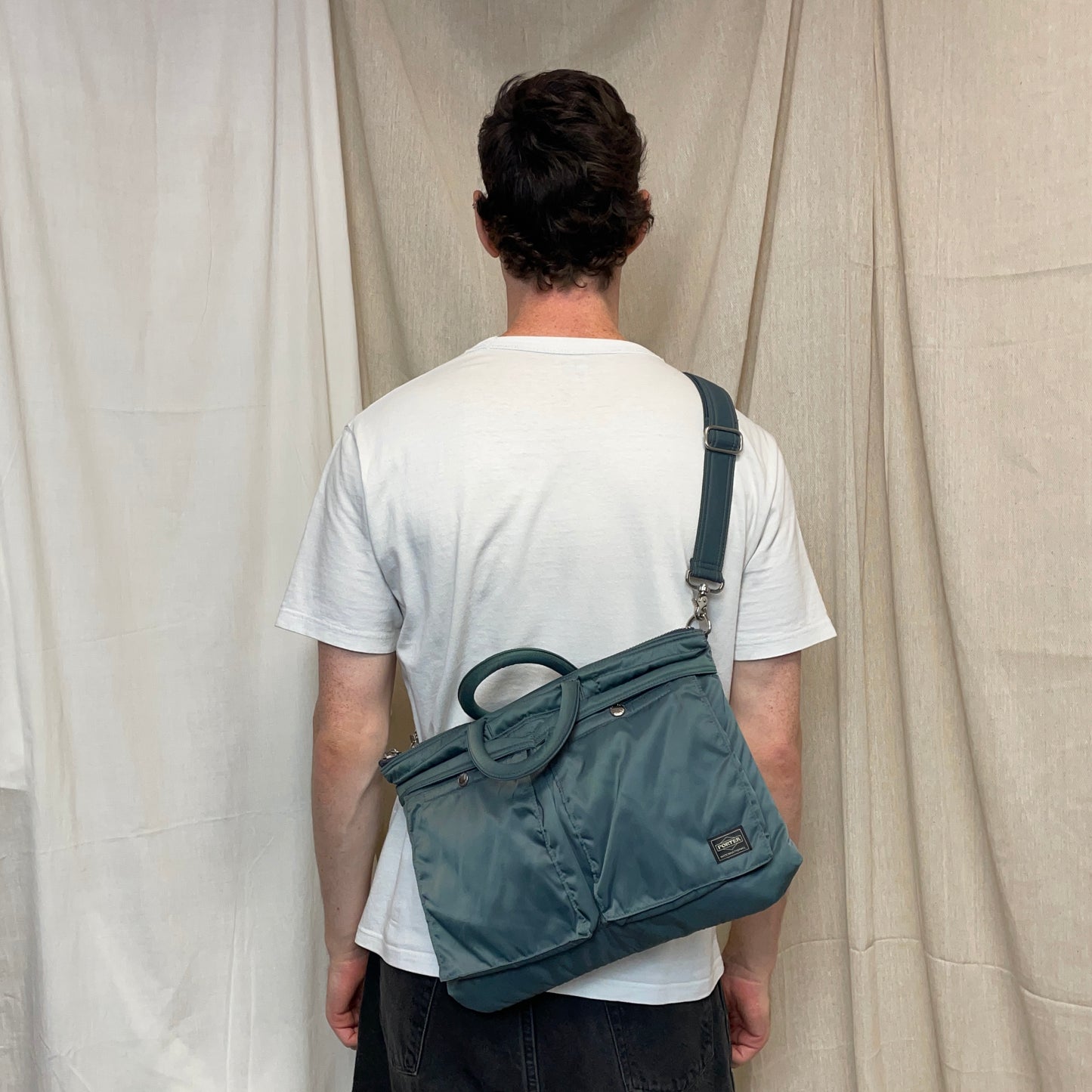 Porter International Teal Blue/Green Nylon Crossbody Briefcase Satchel