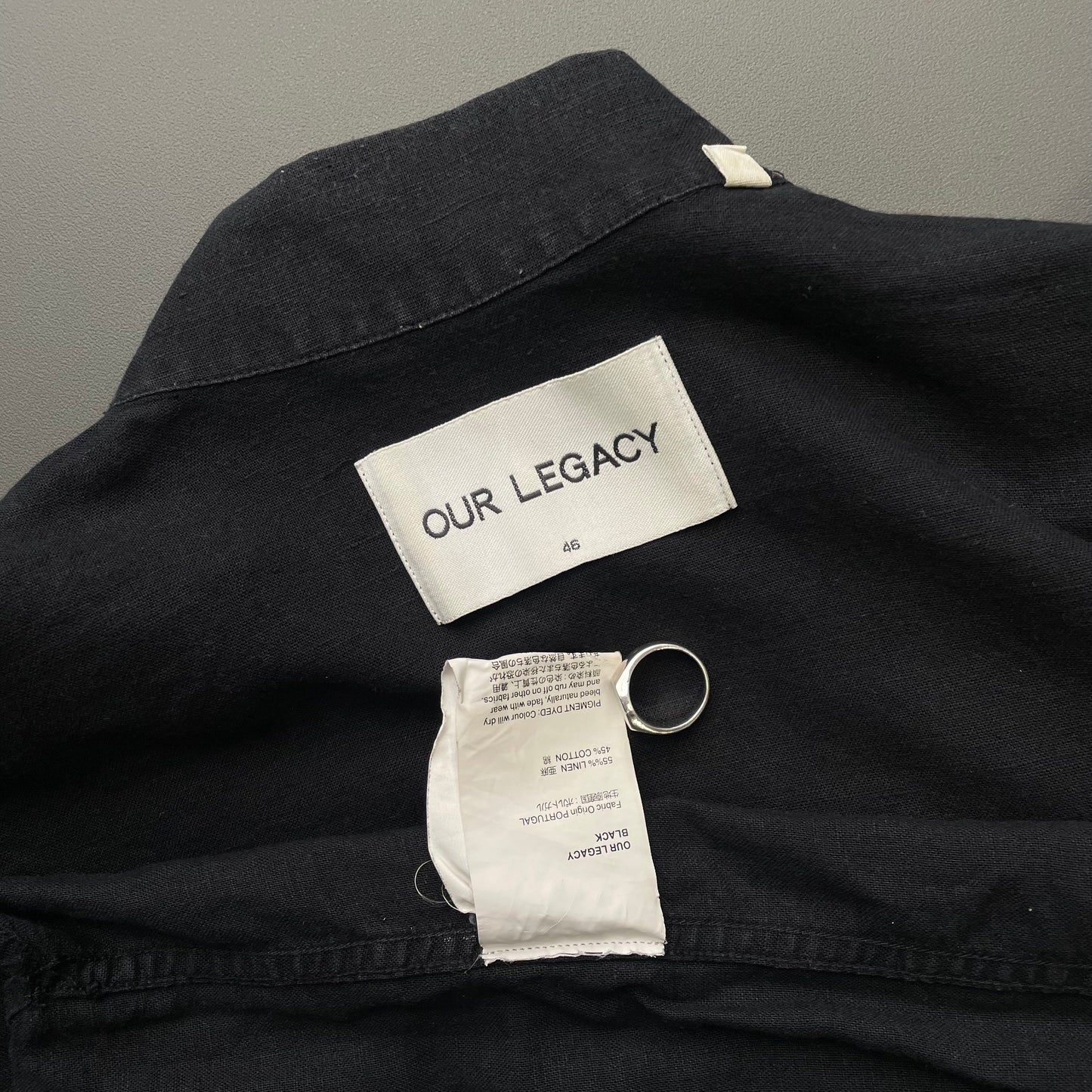 Our Legacy Black Linen Blend Shawl Half Zip Shirt