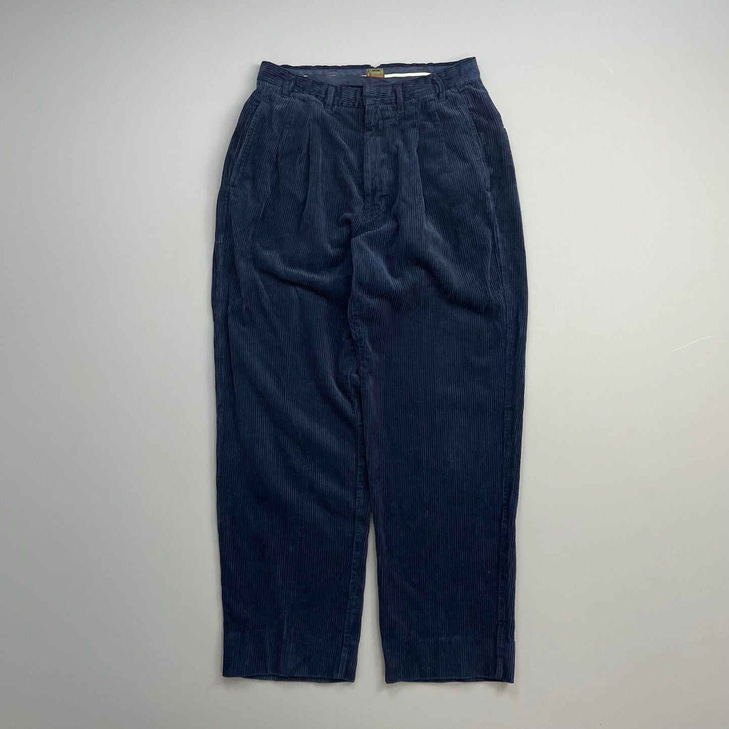 Boneville Navy 90s Pleated Thick Corduroy Trousers