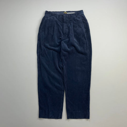 Boneville Navy 90s Pleated Thick Corduroy Trousers