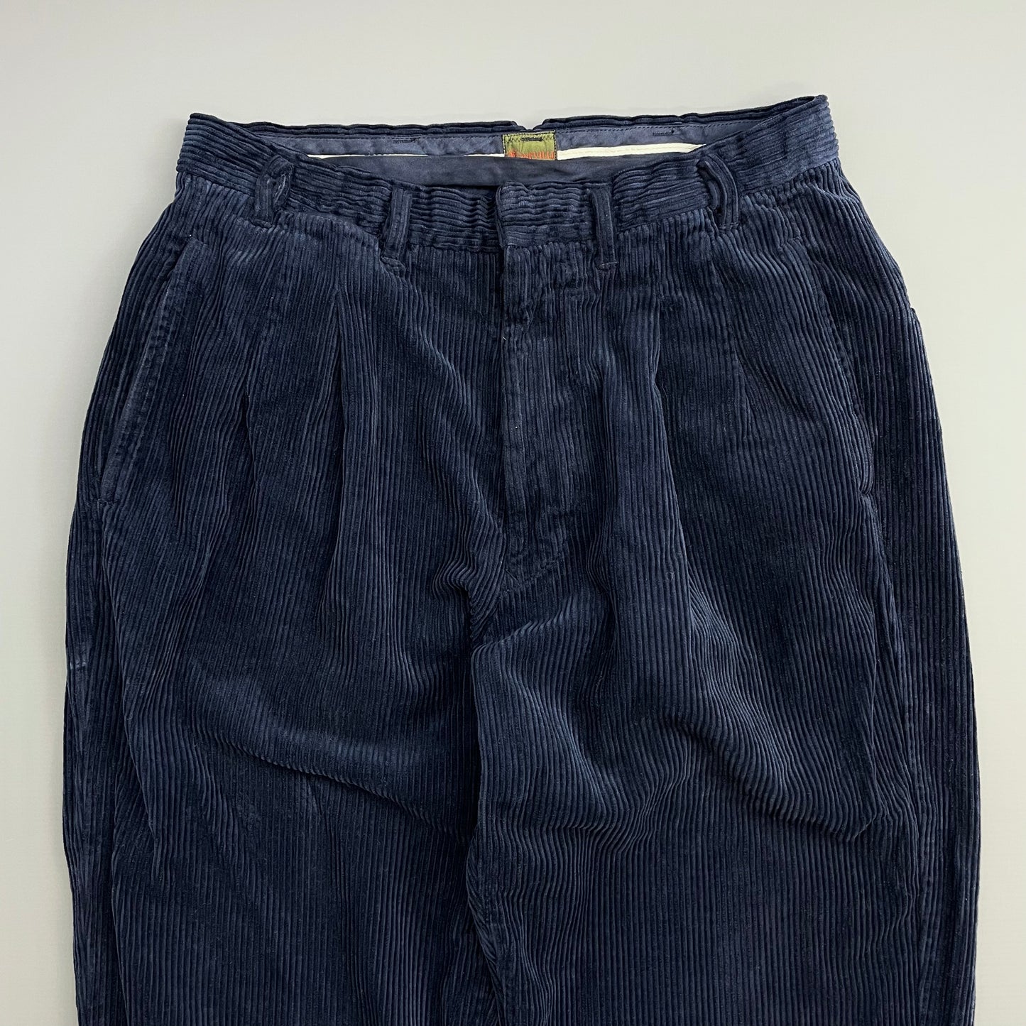 Boneville Navy 90s Pleated Thick Corduroy Trousers