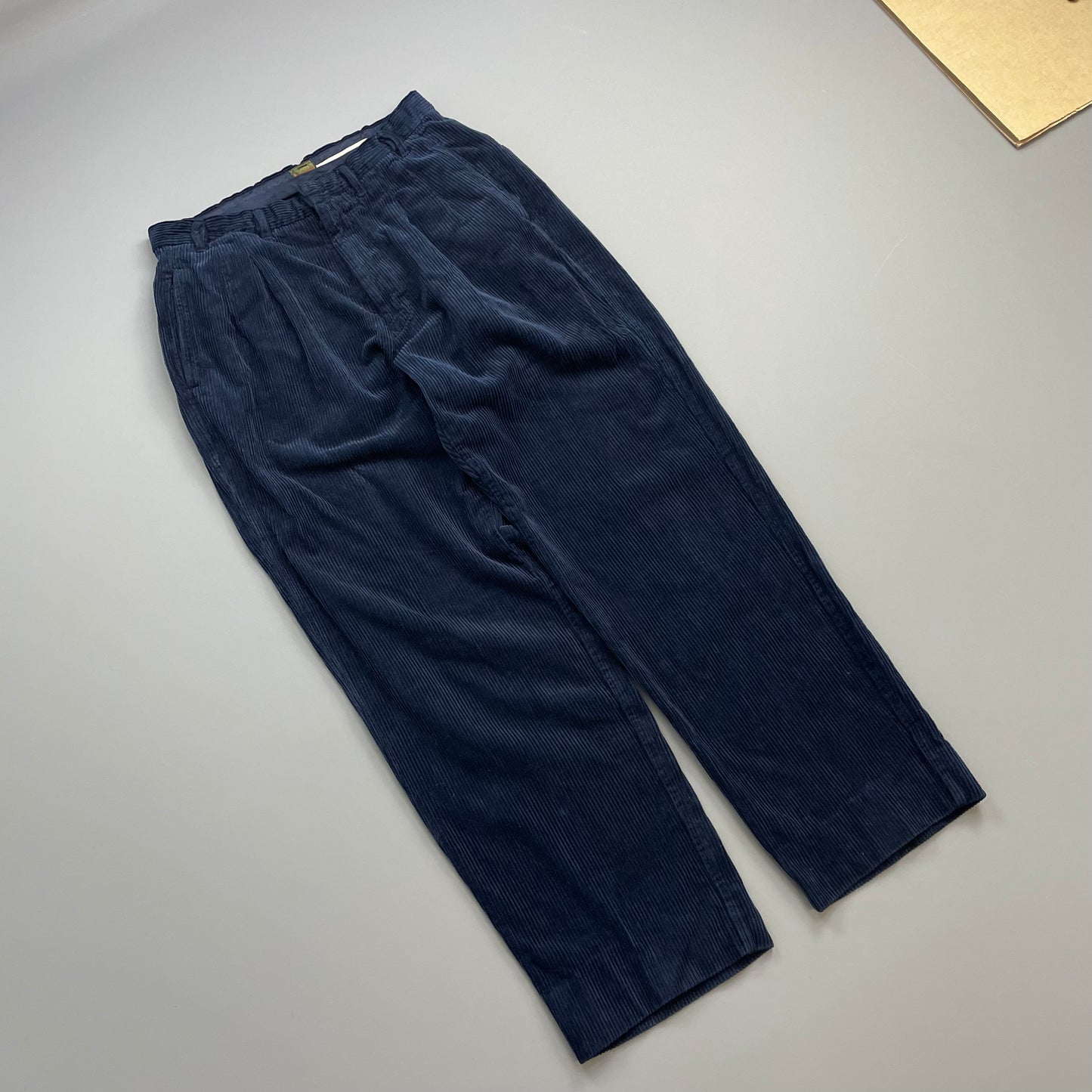 Boneville Navy 90s Pleated Thick Corduroy Trousers