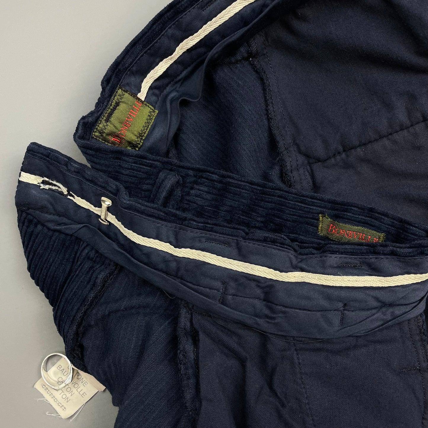 Boneville Navy 90s Pleated Thick Corduroy Trousers