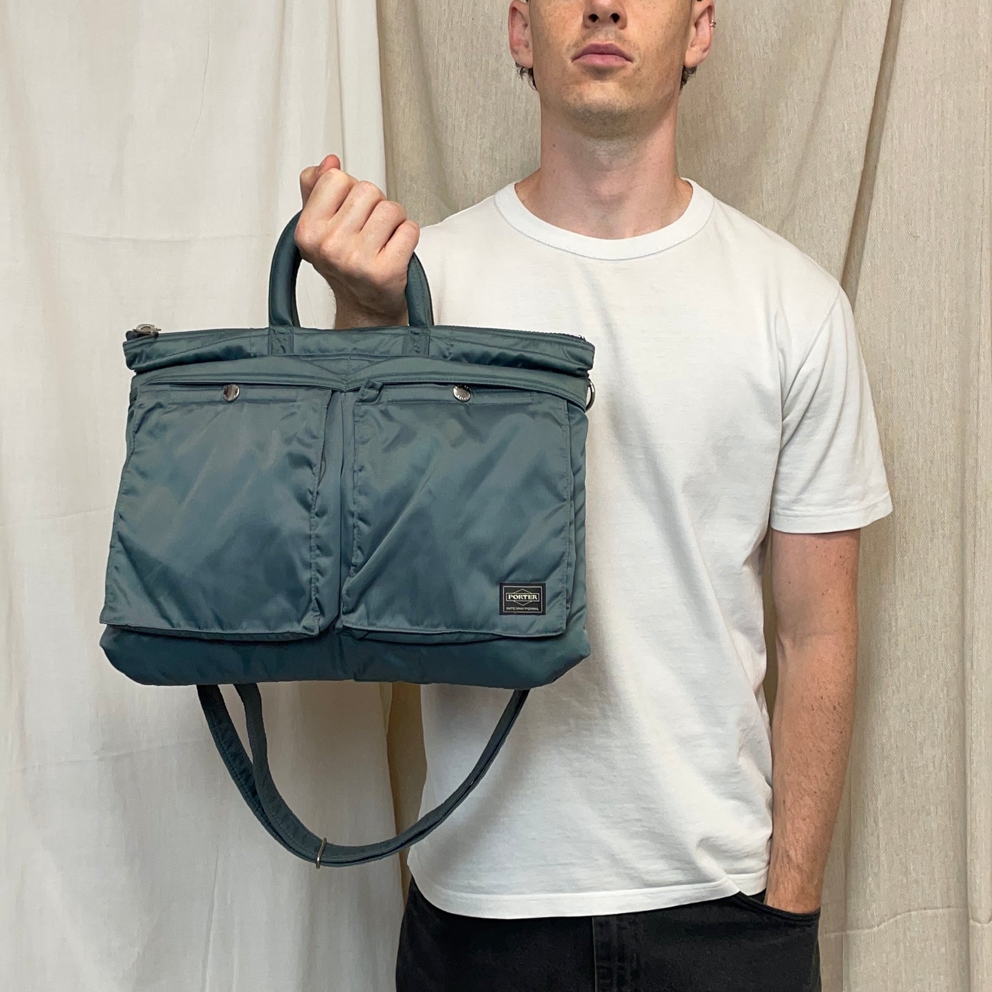 Porter International Teal Blue/Green Nylon Crossbody Briefcase Satchel