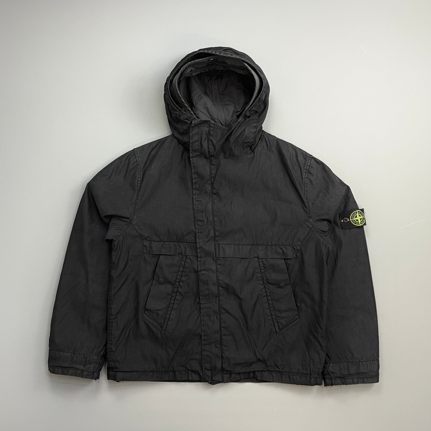 Stone Island Black AW05 Asymmetrical Zip Dutch Rope Lined Hooded Jacket