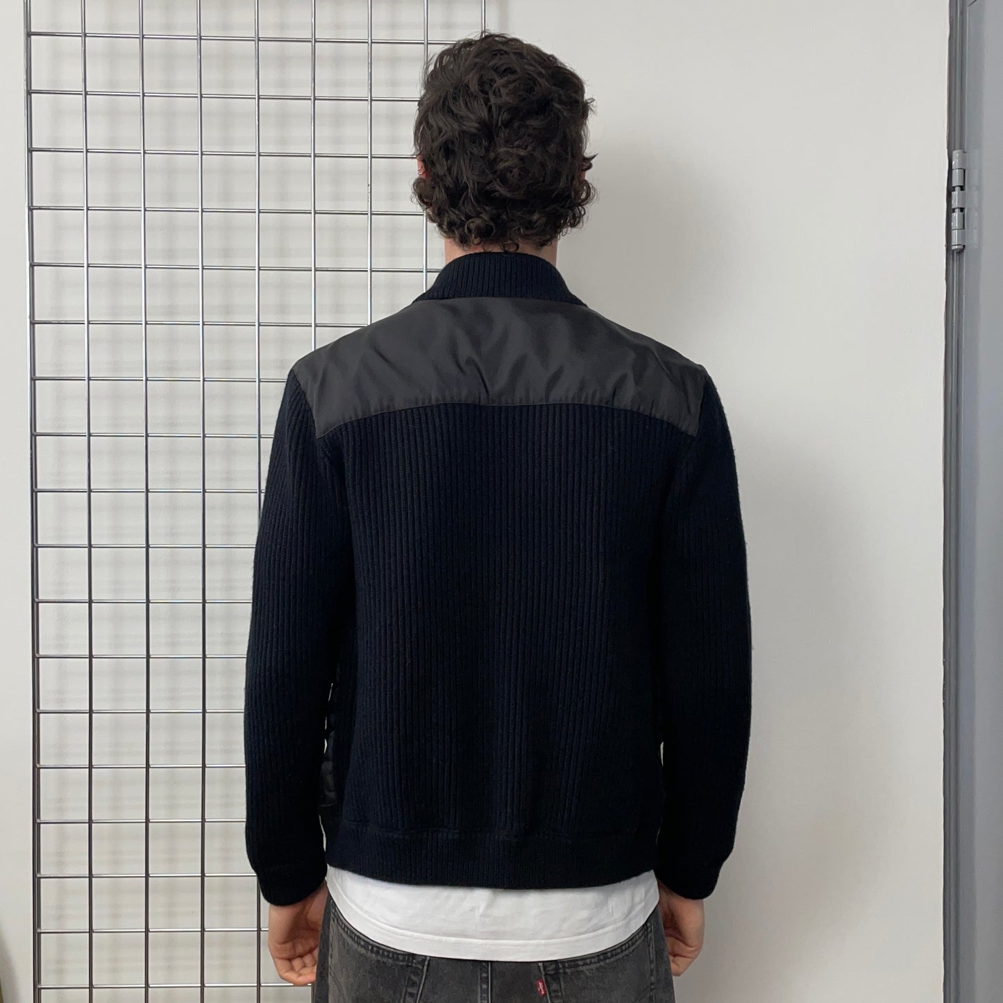 Prada Navy 2010 Wool & Nylon Panelled Knit Cardigan Jacket