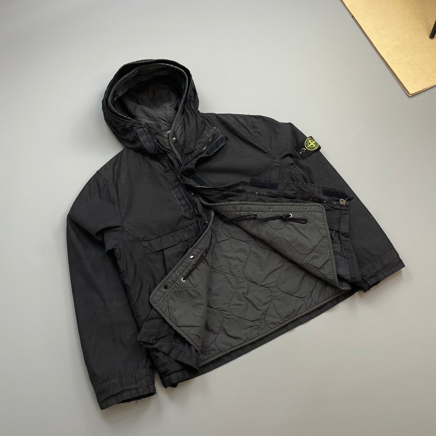 Stone Island Black AW05 Asymmetrical Zip Dutch Rope Lined Hooded Jacket