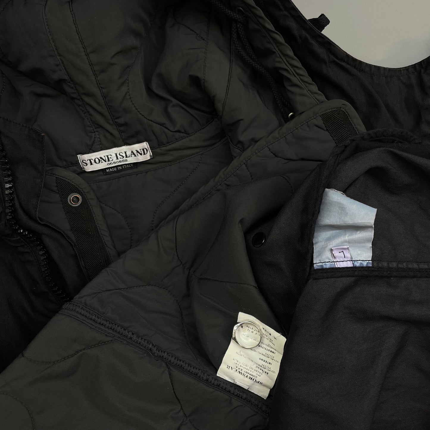 Stone Island Black AW05 Asymmetrical Zip Dutch Rope Lined Hooded Jacket